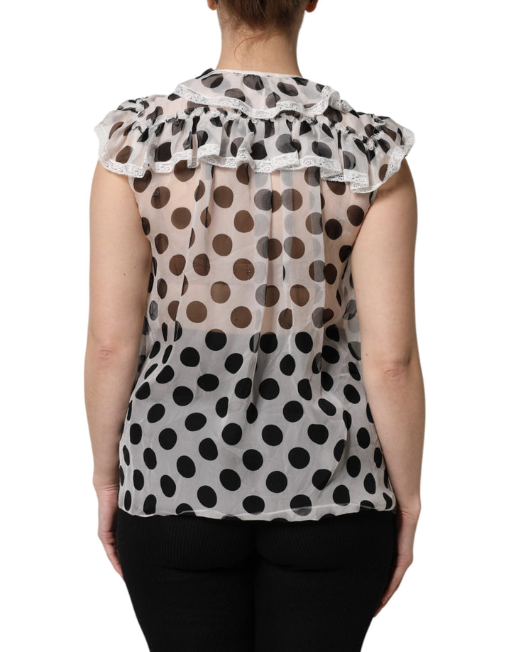 Dolce &amp; Gabbana Blouses - Women’s White Black Polka Dot Cotton Sleeveless Top
