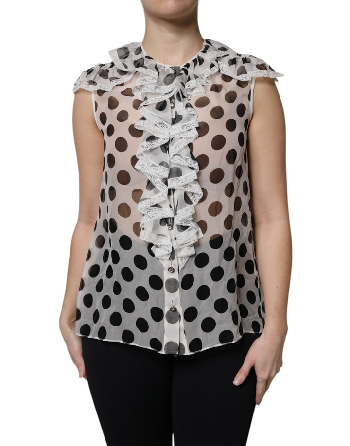 Dolce &amp; Gabbana Blouses - Women’s White Black Polka Dot Cotton Sleeveless Top