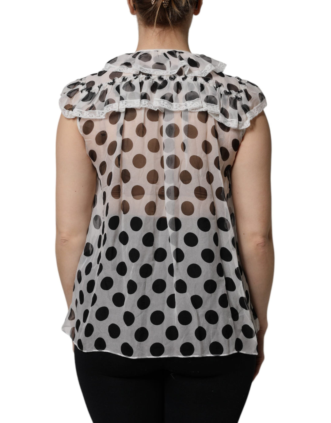 Dolce &amp; Gabbana Blouses - Women’s White Black Polka Dot Cotton Sleeveless Top