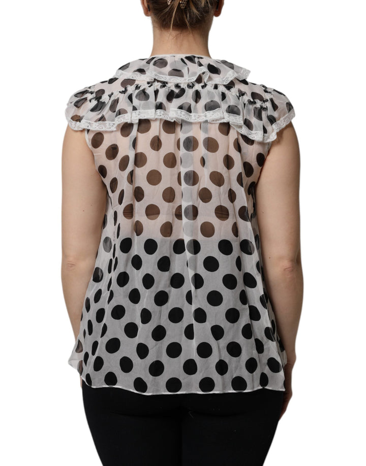 Dolce &amp; Gabbana Blouses - Women’s White Black Polka Dot Cotton Sleeveless Top