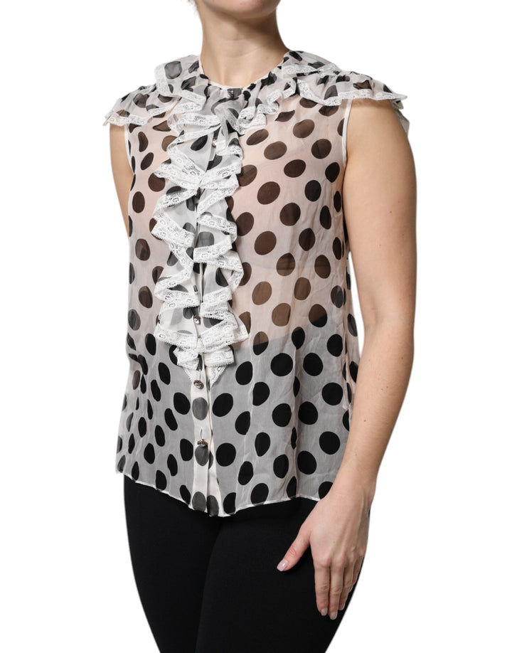 Dolce &amp; Gabbana Blouses - Women’s White Black Polka Dot Cotton Sleeveless Top