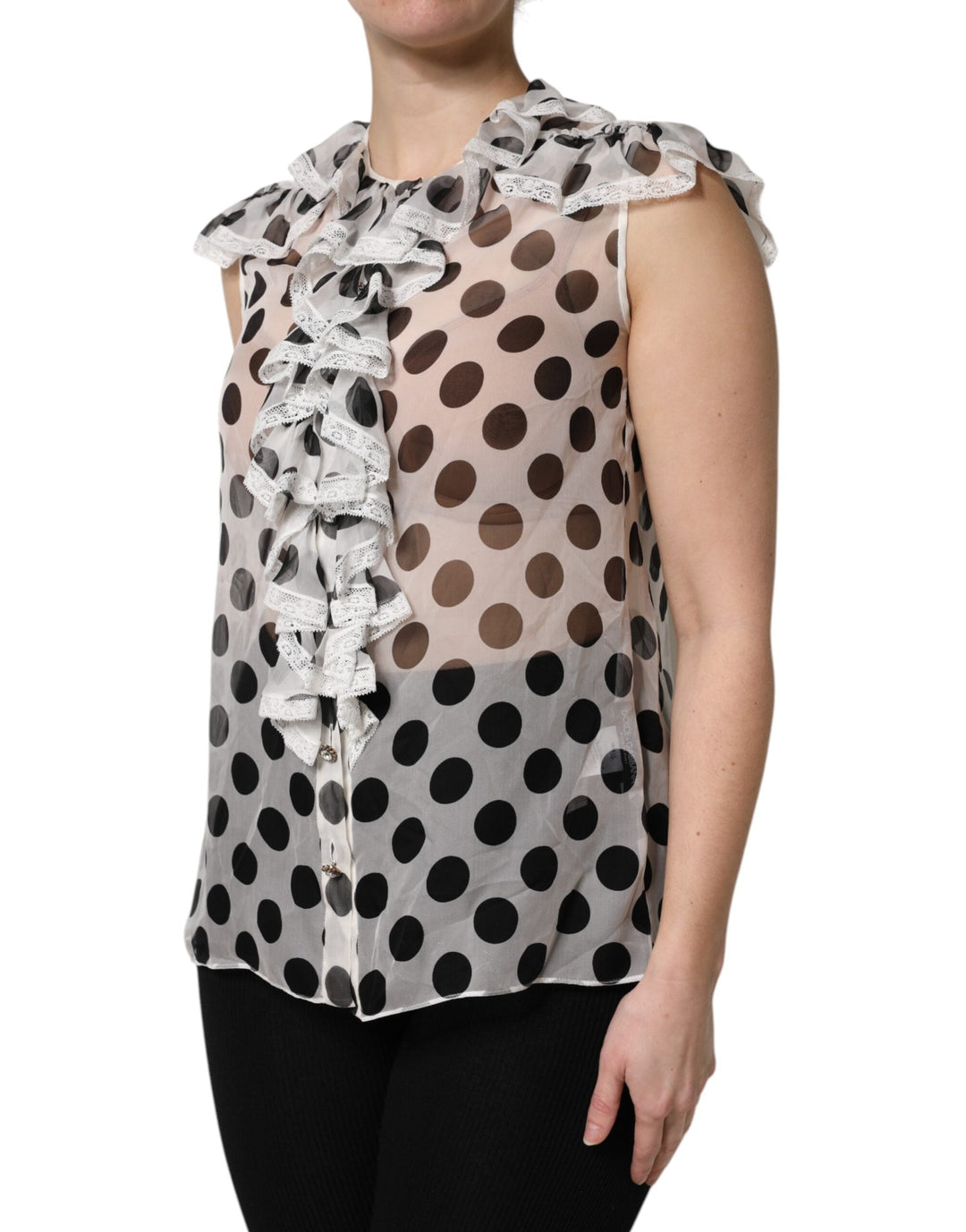 Dolce &amp; Gabbana Blouses - Women’s White Black Polka Dot Cotton Sleeveless Top