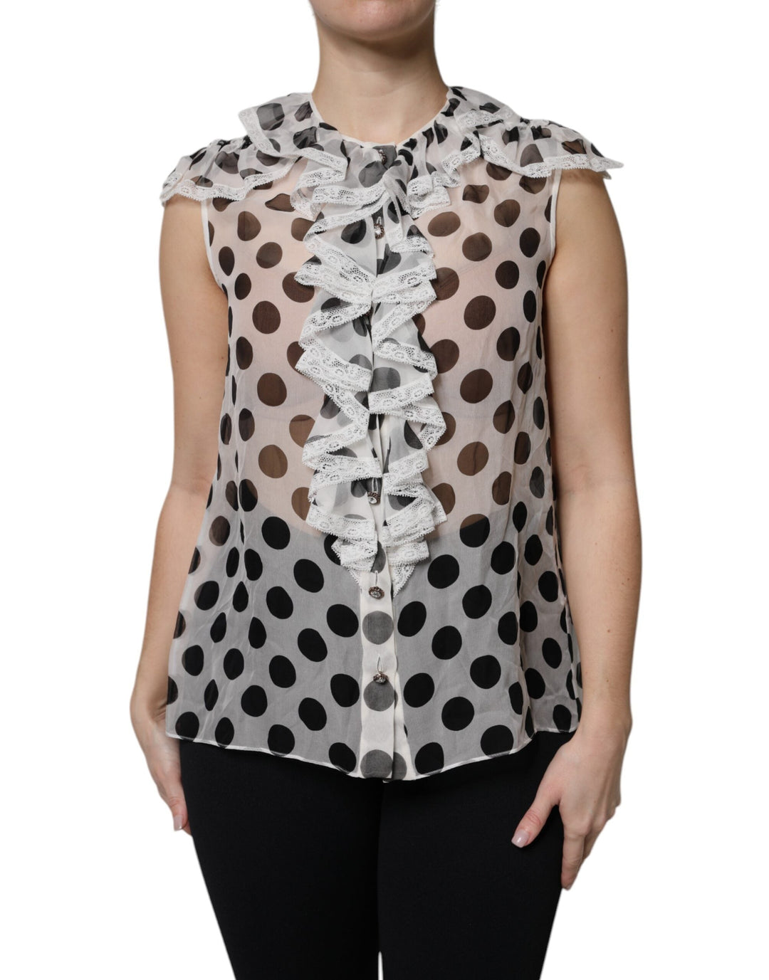 Dolce &amp; Gabbana Blouses - Women’s White Black Polka Dot Cotton Sleeveless Top