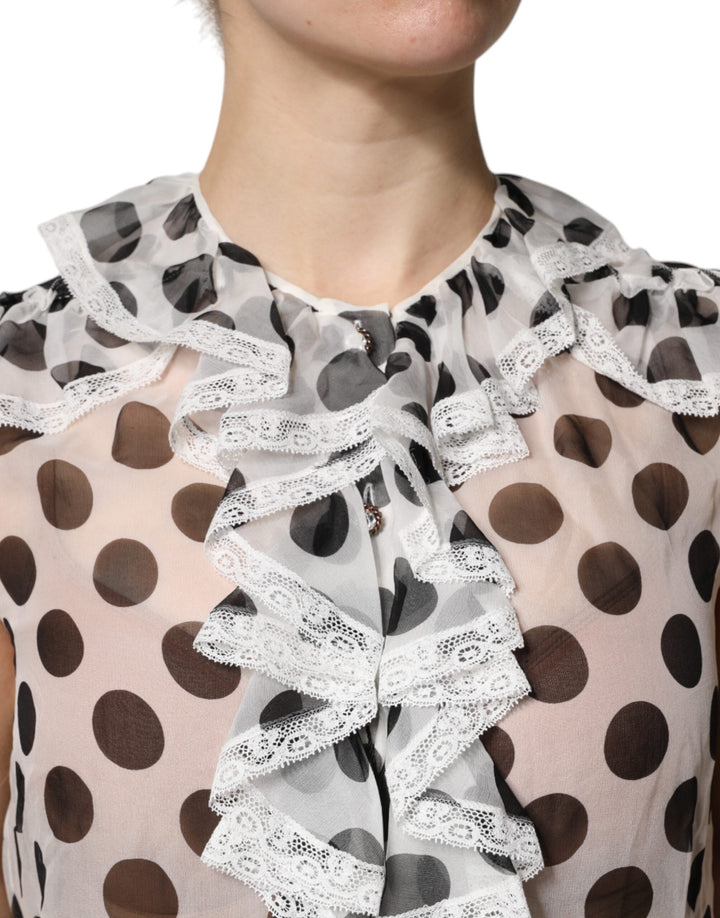 Dolce &amp; Gabbana Blouses - Women’s White Black Polka Dot Cotton Sleeveless Top