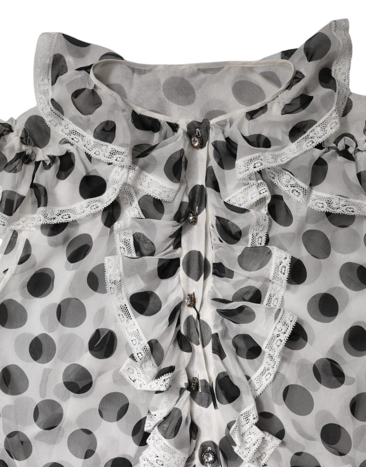 Dolce &amp; Gabbana Blouses - Women’s White Black Polka Dot Cotton Sleeveless Top