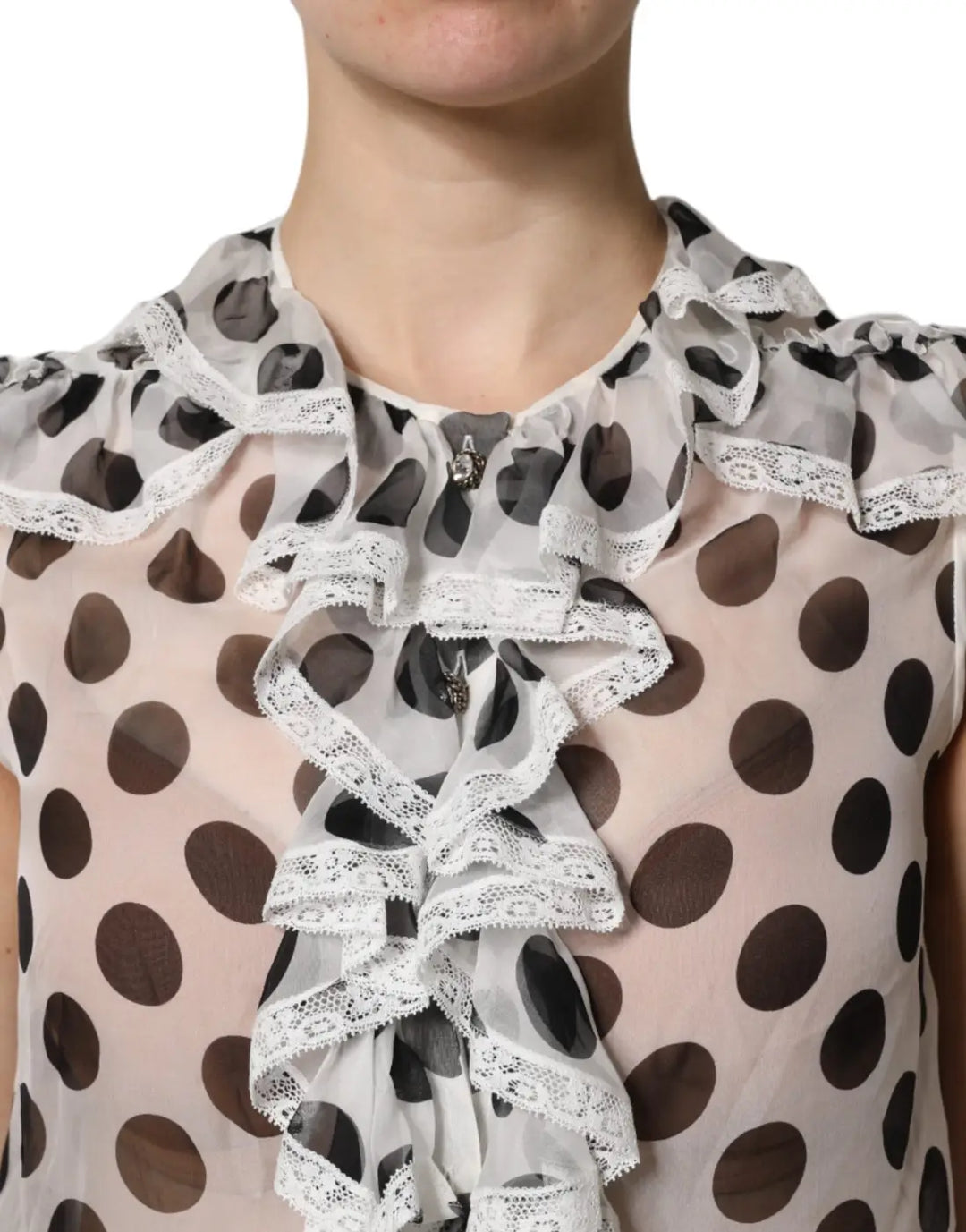 Dolce &amp; Gabbana White Black Polka Dot Cotton Sleeveless Top