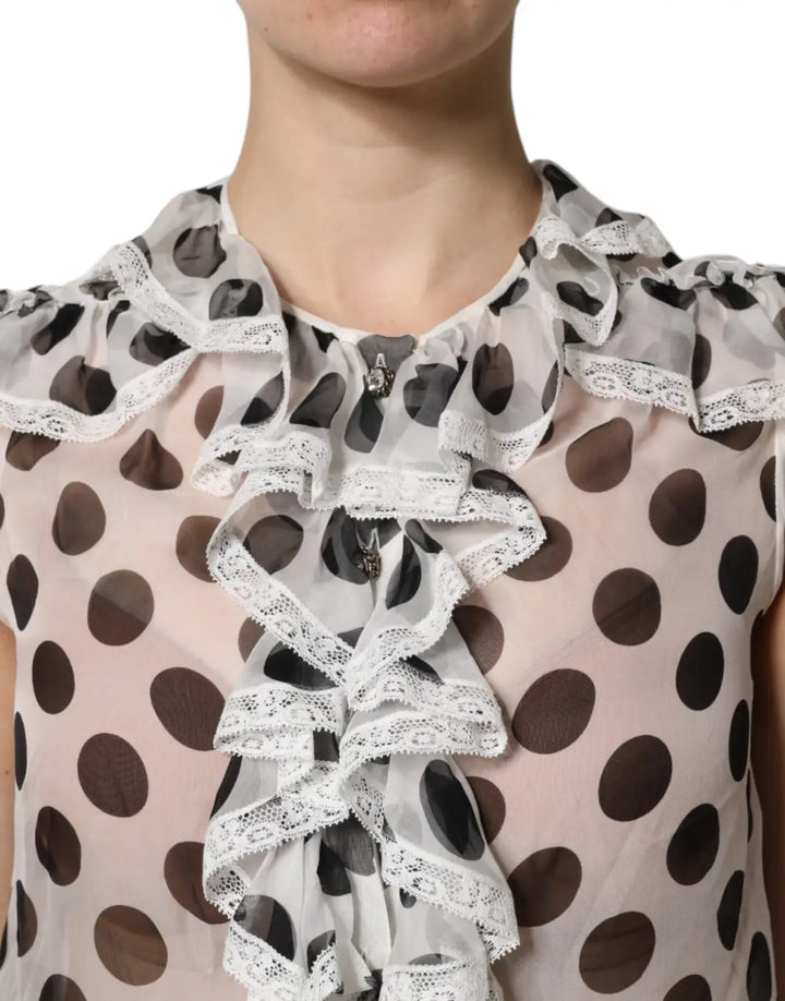 Dolce &amp; Gabbana White Black Polka Dot Cotton Sleeveless Top