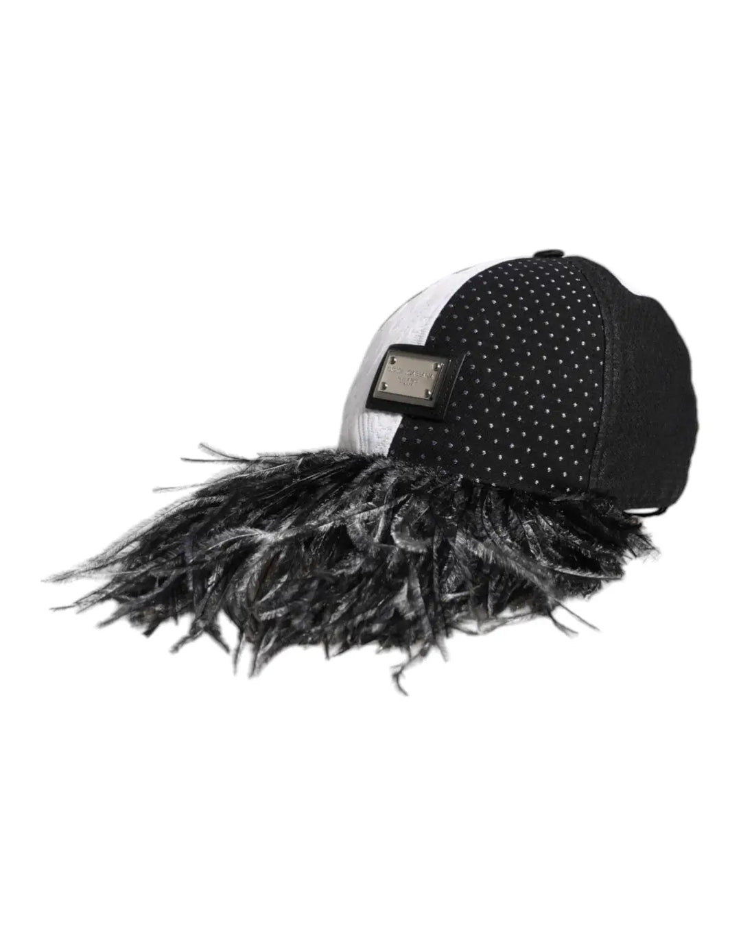 Dolce &amp; Gabbana White Black Polka Dot Feathers Baseball Cap