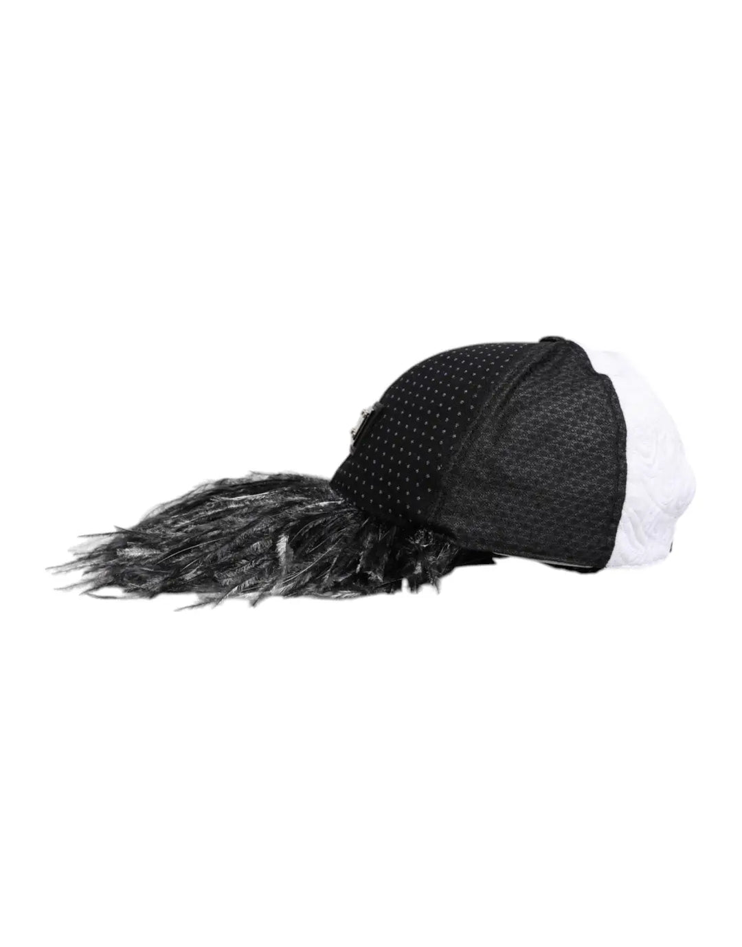 Dolce &amp; Gabbana White Black Polka Dot Feathers Baseball Cap