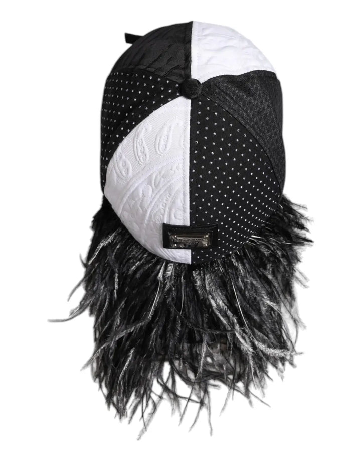 Dolce &amp; Gabbana White Black Polka Dot Feathers Baseball Cap