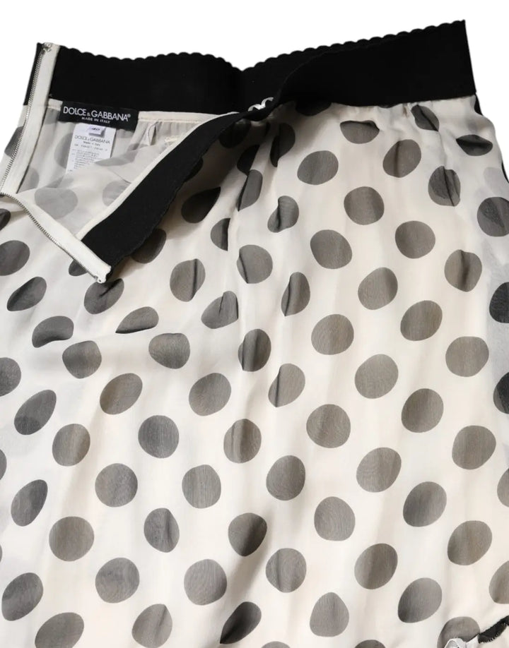 Dolce &amp; Gabbana White Black Polka Dots Knee Length Skirt