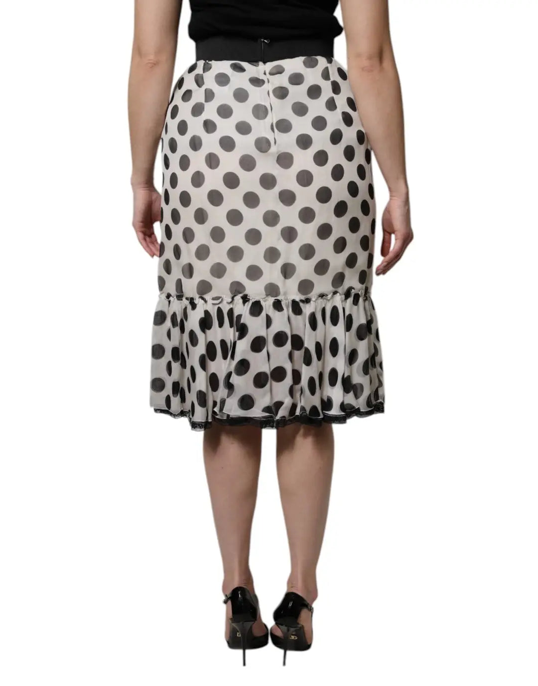 Dolce &amp; Gabbana White Black Polka Dots Knee Length Skirt