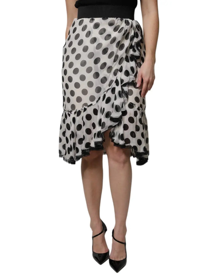 Dolce &amp; Gabbana White Black Polka Dots Knee Length Skirt