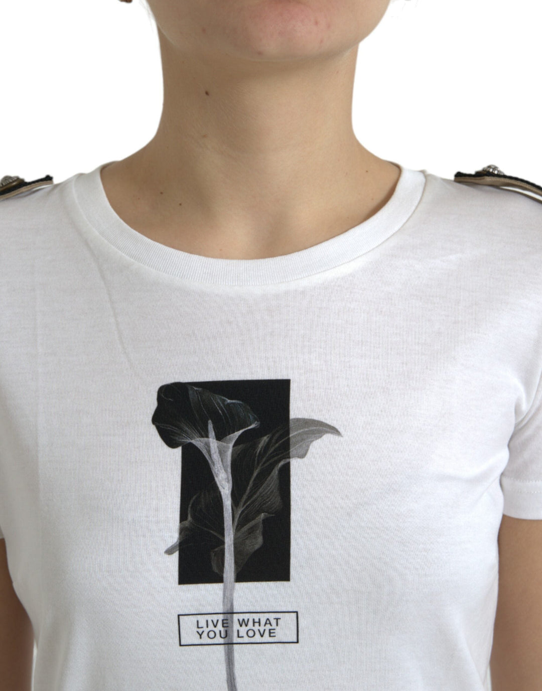 Dolce &amp; Gabbana - White Black Roses Crewneck Cotton T-shirt