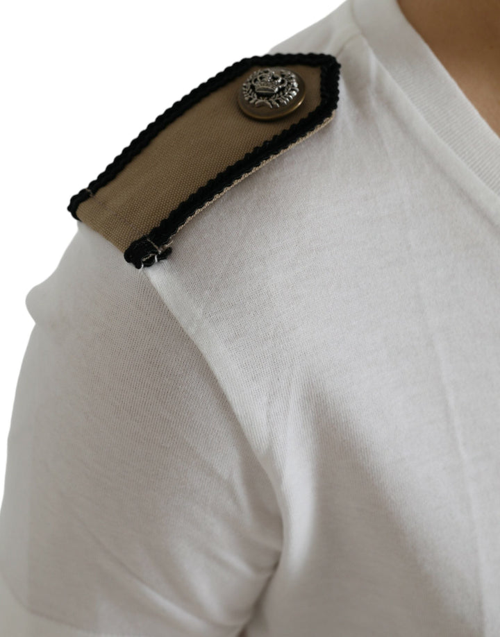 Dolce &amp; Gabbana - White Black Roses Crewneck Cotton T-shirt