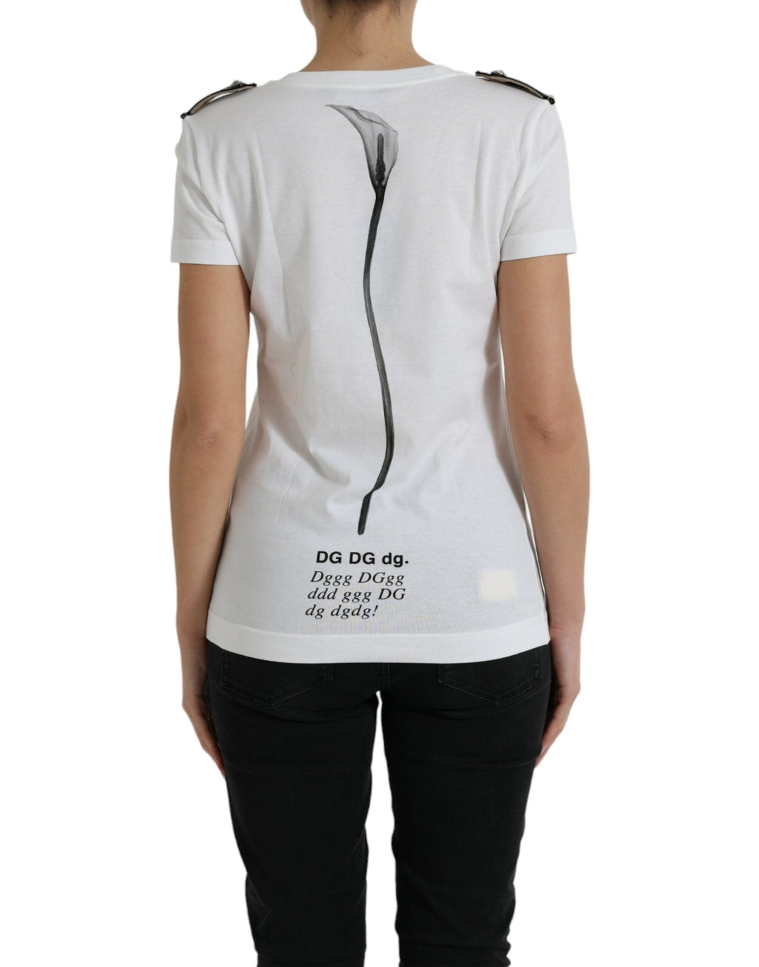 Dolce &amp; Gabbana - White Black Roses Crewneck Cotton T-shirt