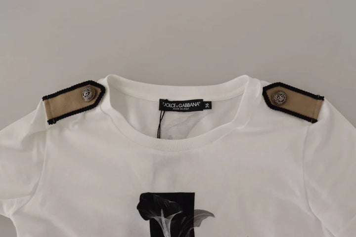Dolce &amp; Gabbana White Black Roses Crewneck Cotton T-shirt