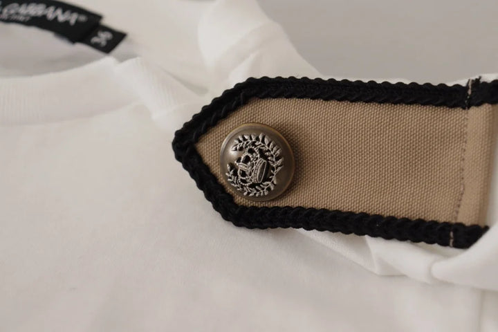 Dolce &amp; Gabbana White Black Roses Crewneck Cotton T-shirt