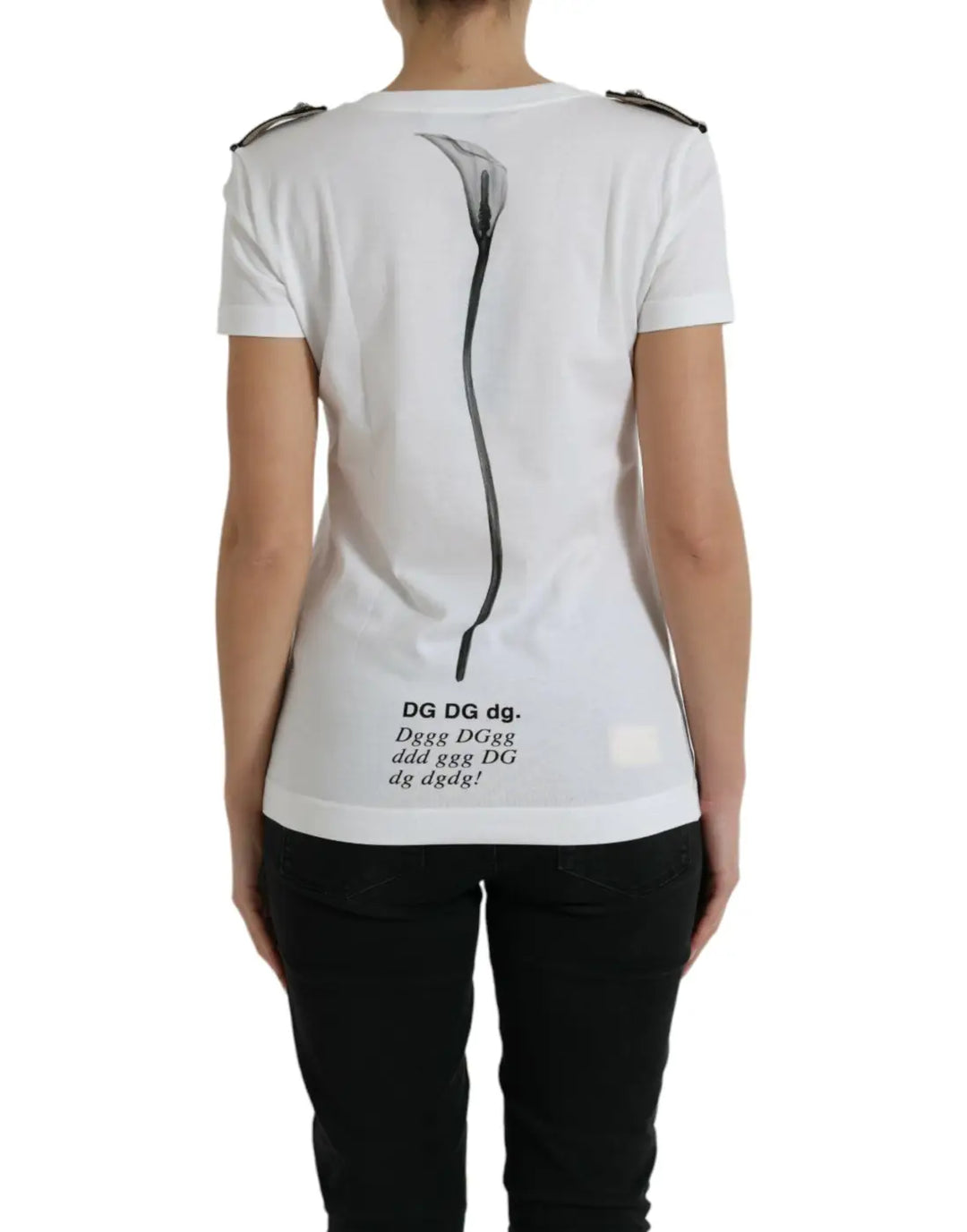 Dolce &amp; Gabbana White Black Roses Crewneck Cotton T-shirt