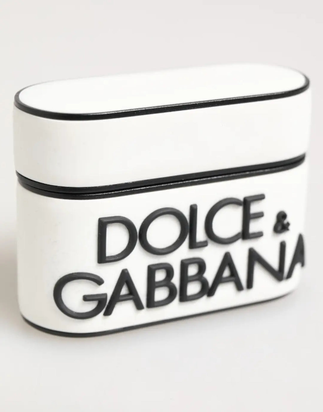 Dolce &amp; Gabbana White Black Rubber Logo Embossed Accessory Airpods Case