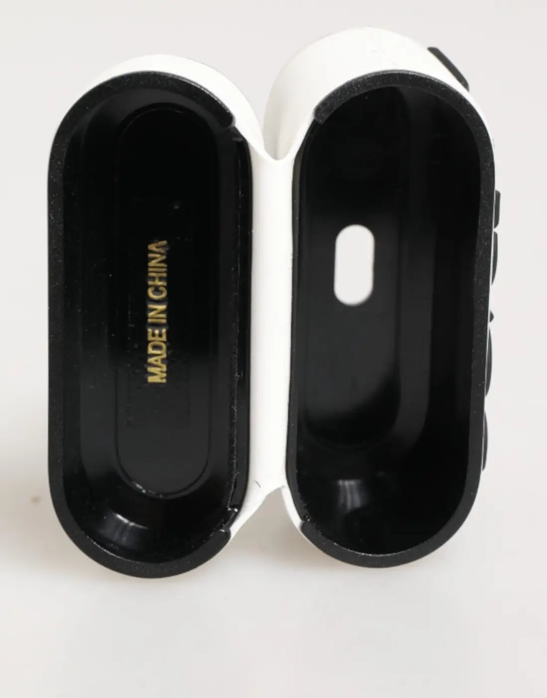 Dolce &amp; Gabbana White Black Rubber Logo Embossed Accessory Airpods Case