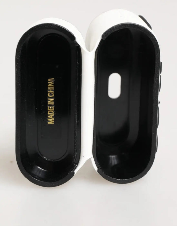 Dolce &amp; Gabbana White Black Rubber Logo Embossed Accessory Airpods Case