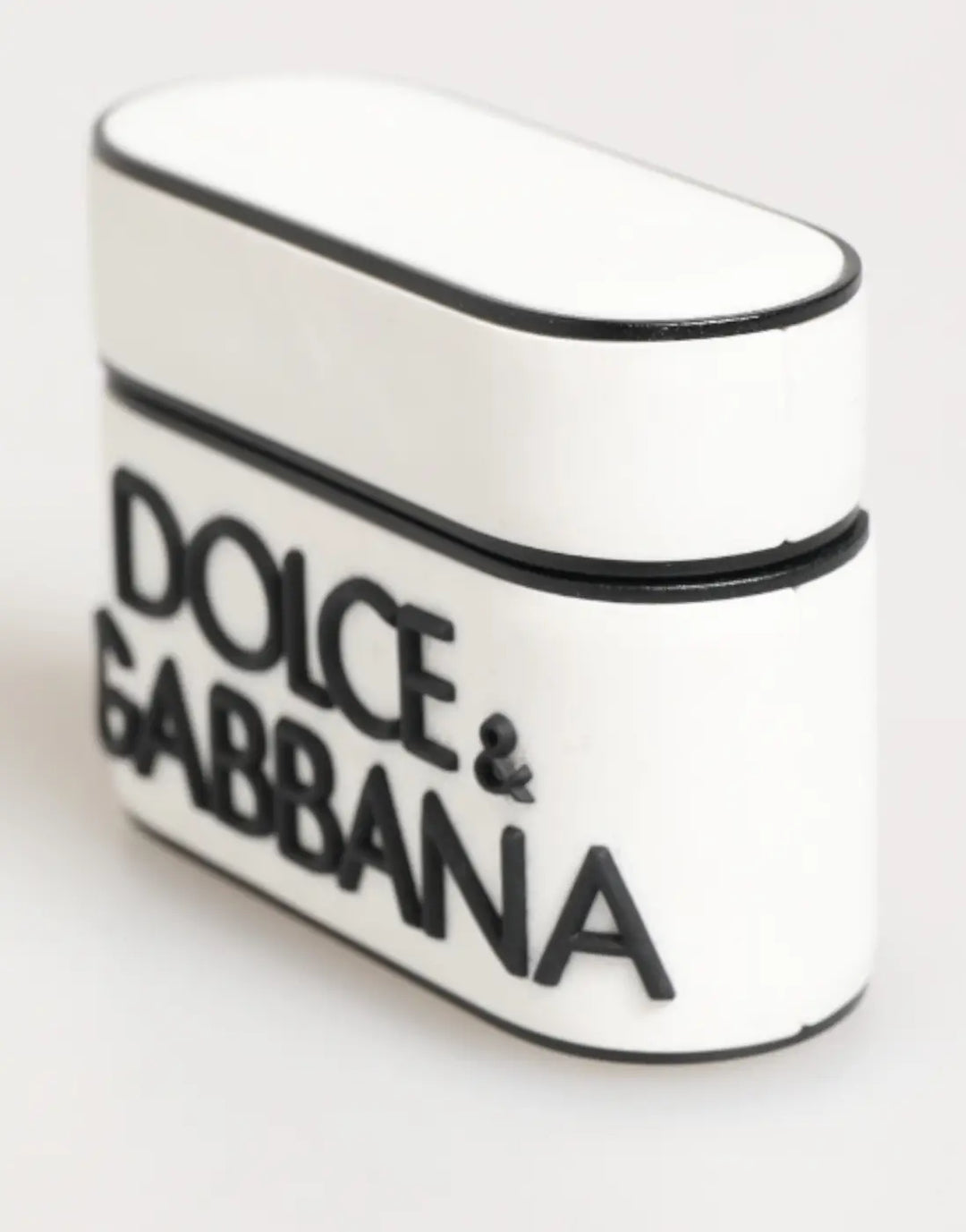 Dolce &amp; Gabbana White Black Rubber Logo Embossed Accessory Airpods Case