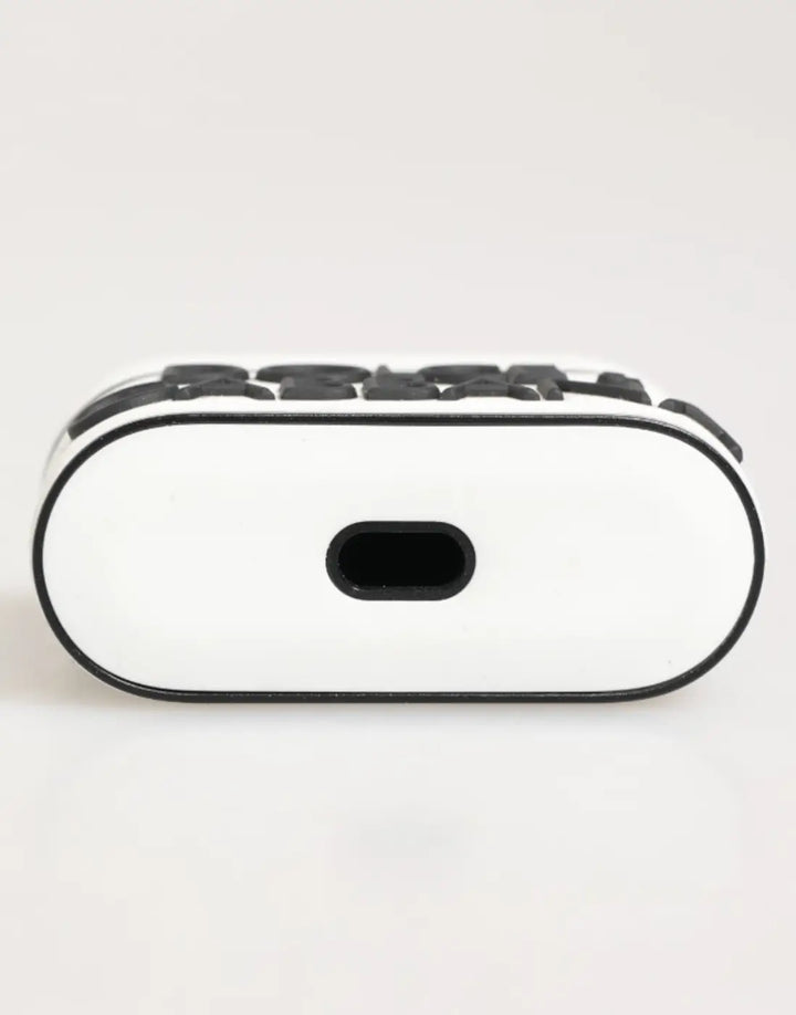 Dolce &amp; Gabbana White Black Rubber Logo Embossed Accessory Airpods Case