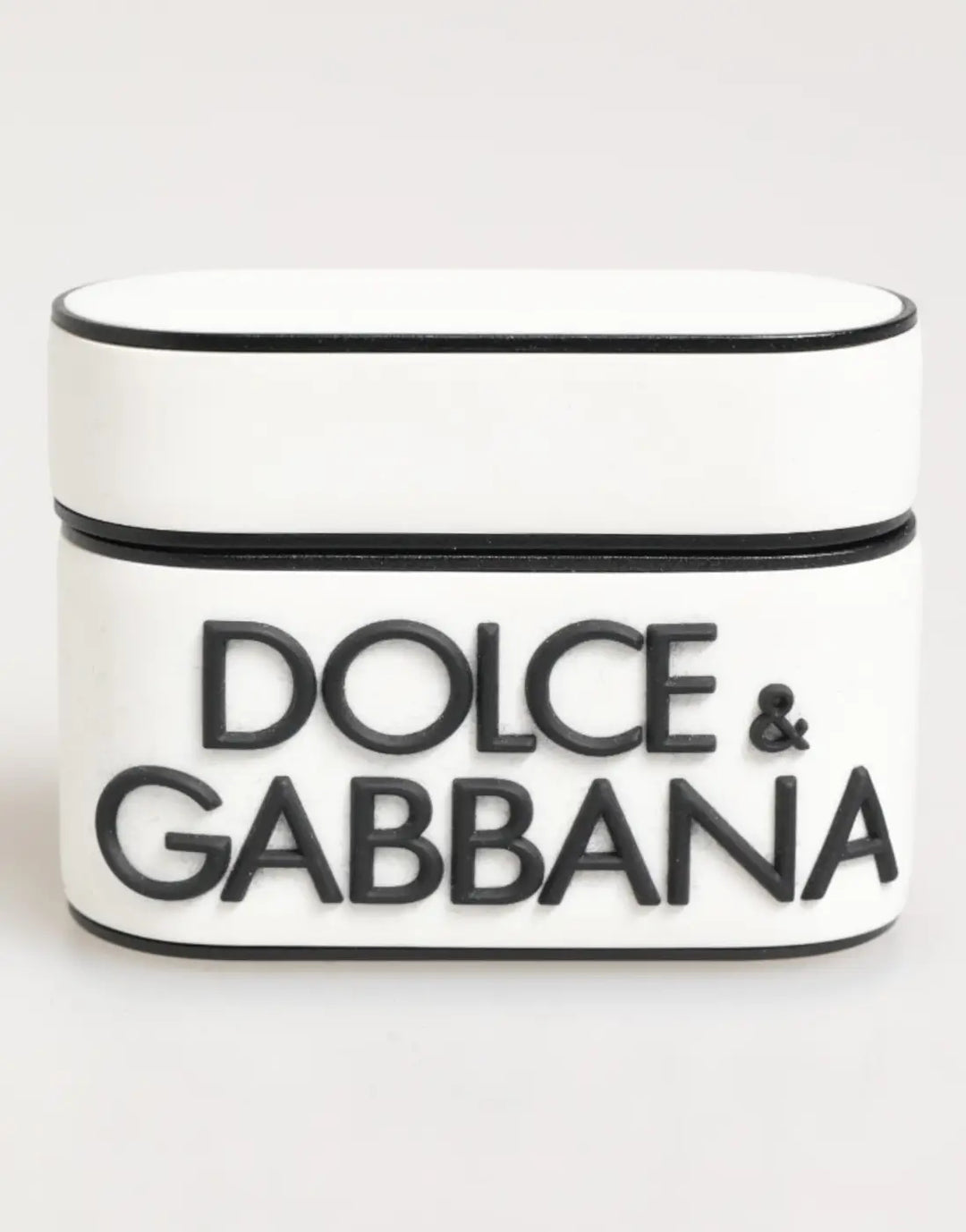 Dolce &amp; Gabbana White Black Rubber Logo Embossed Accessory Airpods Case