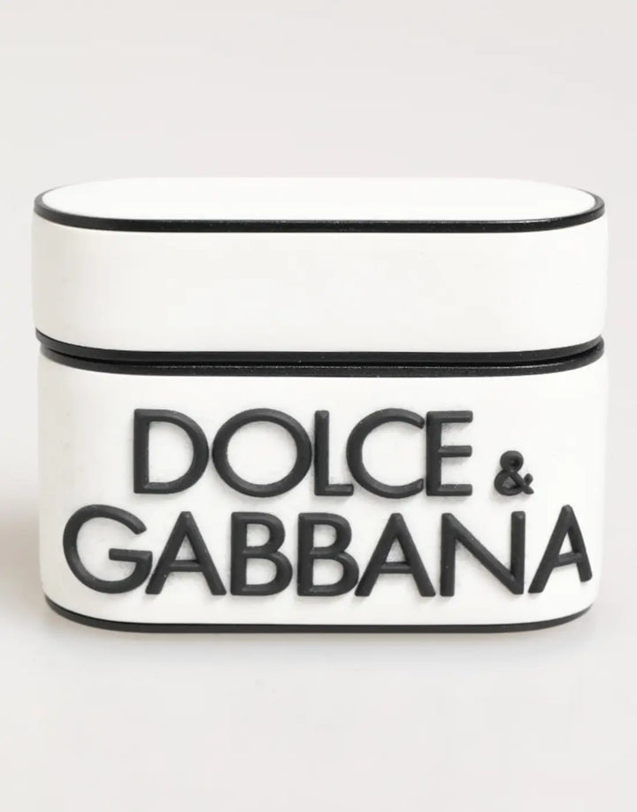 Dolce &amp; Gabbana White Black Rubber Logo Embossed Accessory Airpods Case