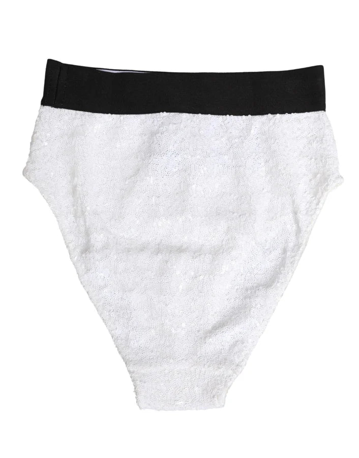 Dolce &amp; Gabbana White Black Sequin High Waist Panty Underwear