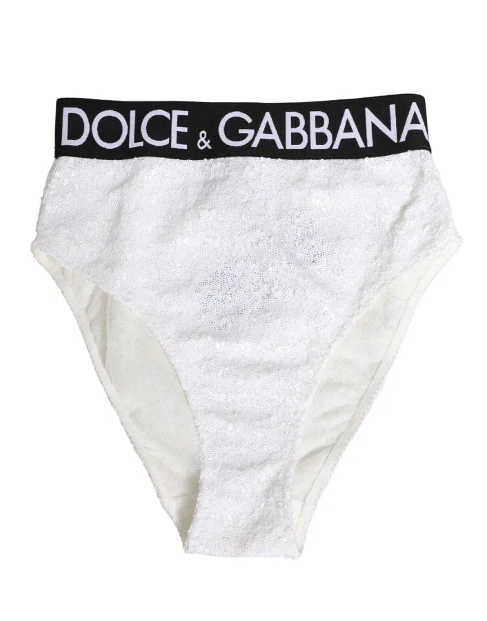 Dolce &amp; Gabbana White Black Sequin High Waist Panty Underwear