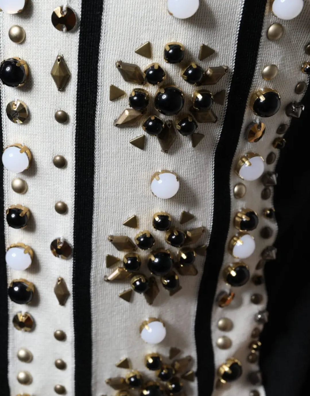 Dolce &amp; Gabbana White Black Silk Studded Stone Crystal Shirt