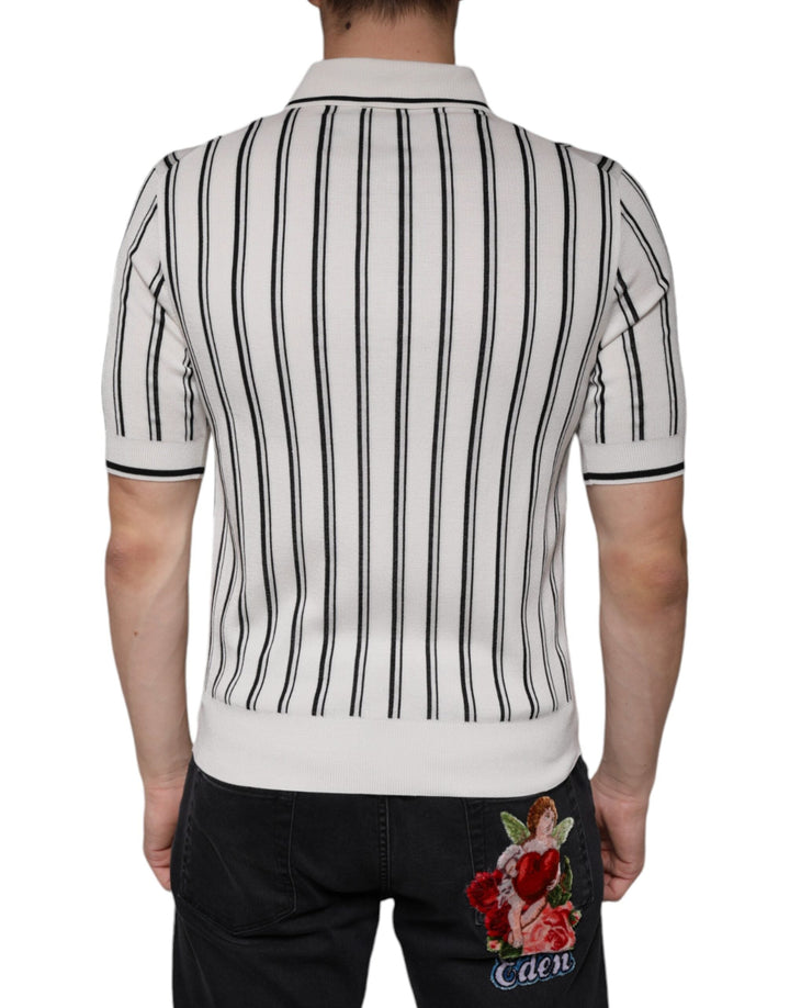 Dolce &amp; Gabbana White Black Stripe Polo Short Sleeve T-shirt