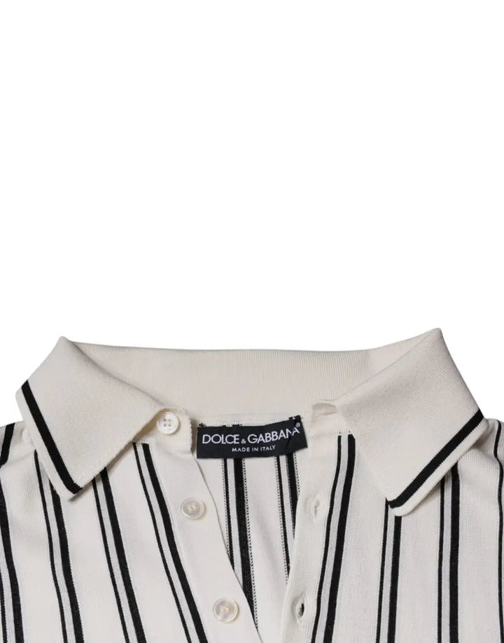 Dolce &amp; Gabbana White Black Stripe Polo Short Sleeve T-shirt