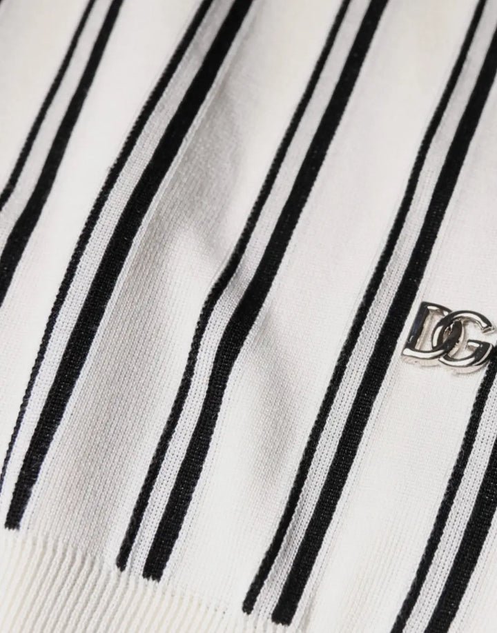 Dolce &amp; Gabbana White Black Stripe Polo Short Sleeve T-shirt