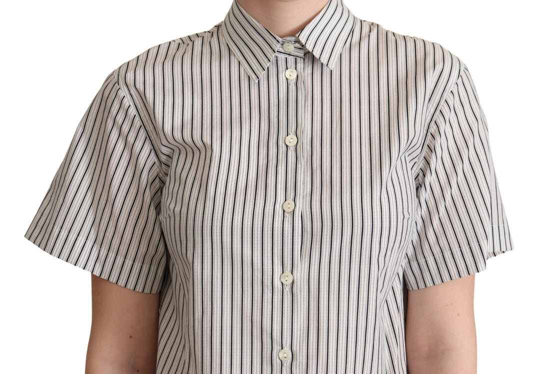 Dolce &amp; Gabbana Polos - White Black Striped Collared Shirt