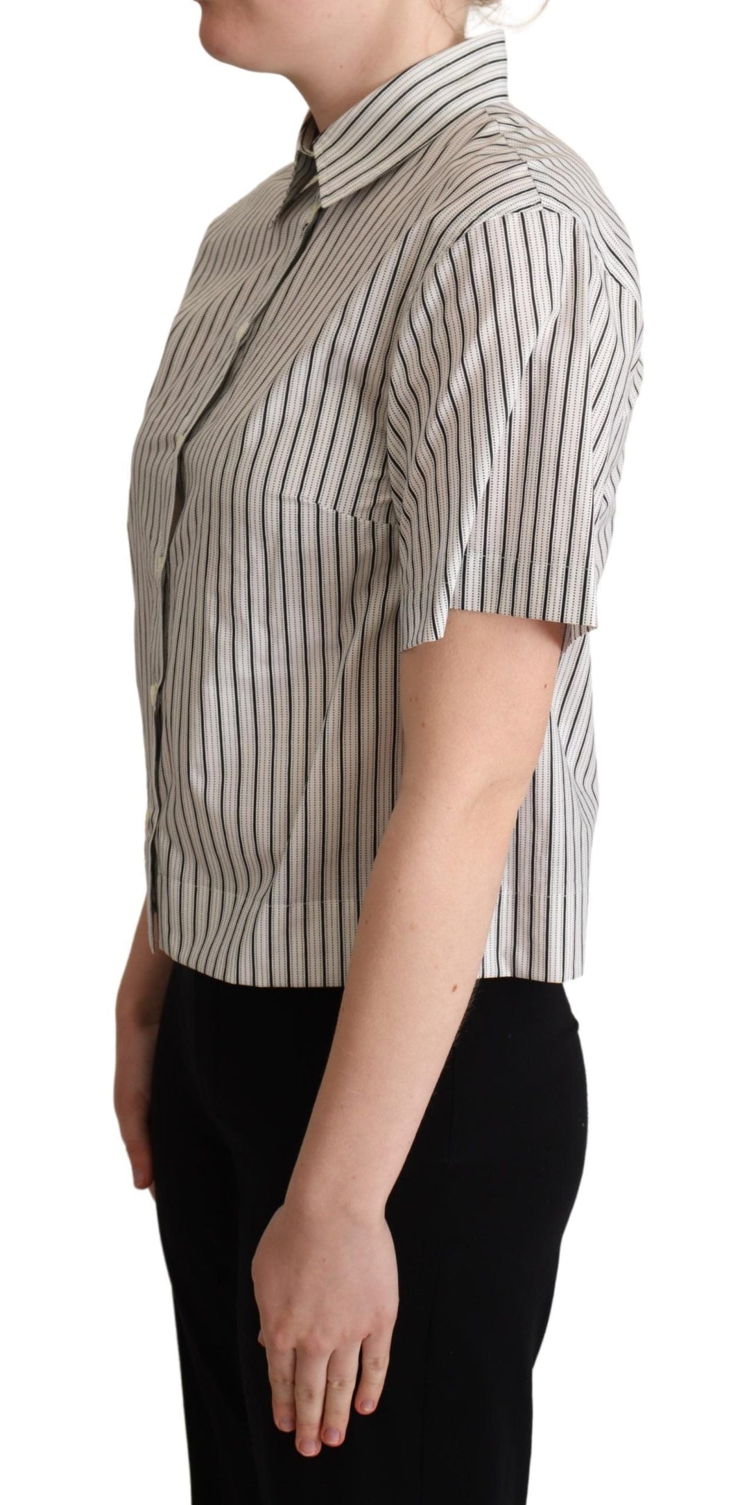 Dolce &amp; Gabbana Polos - White Black Striped Collared Shirt
