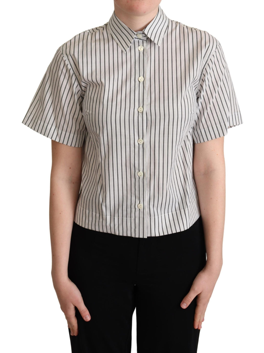 Dolce &amp; Gabbana Polos - White Black Striped Collared Shirt