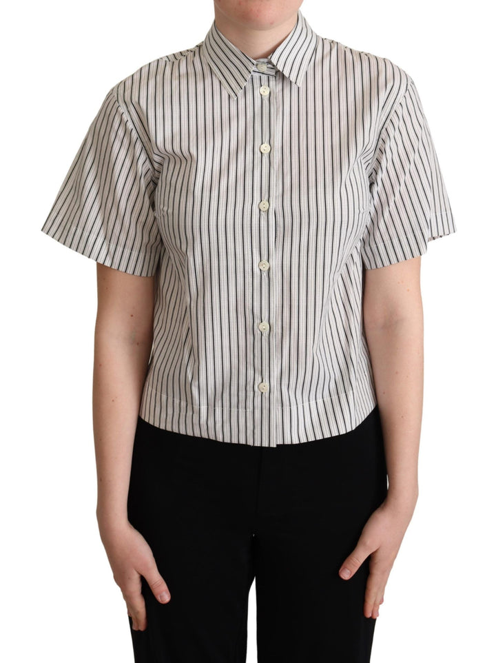 Dolce &amp; Gabbana Polos - White Black Striped Collared Shirt