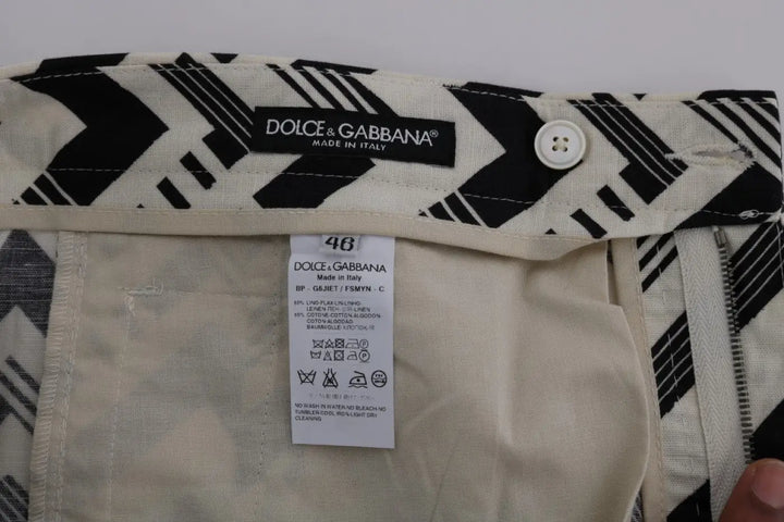 Dolce &amp; Gabbana White Black Striped Cotton Linen Shorts