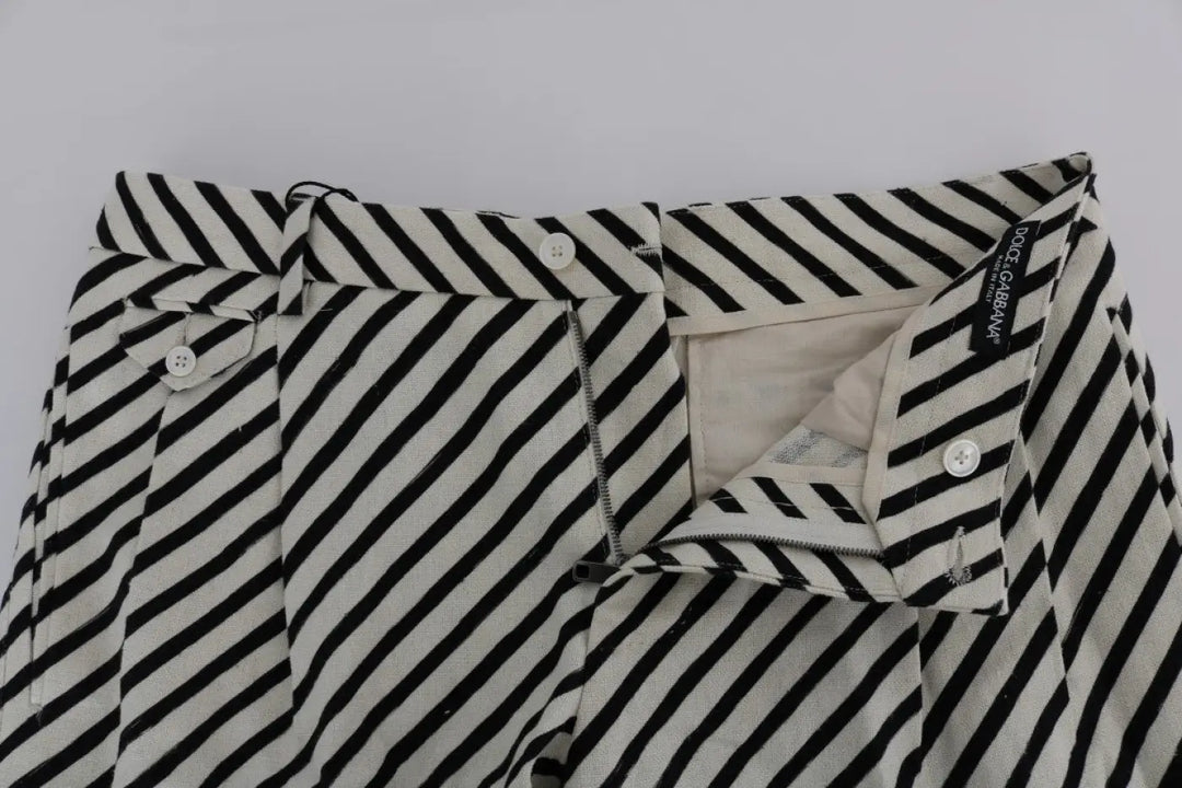 Dolce &amp; Gabbana White Black Striped Hemp Casual Shorts