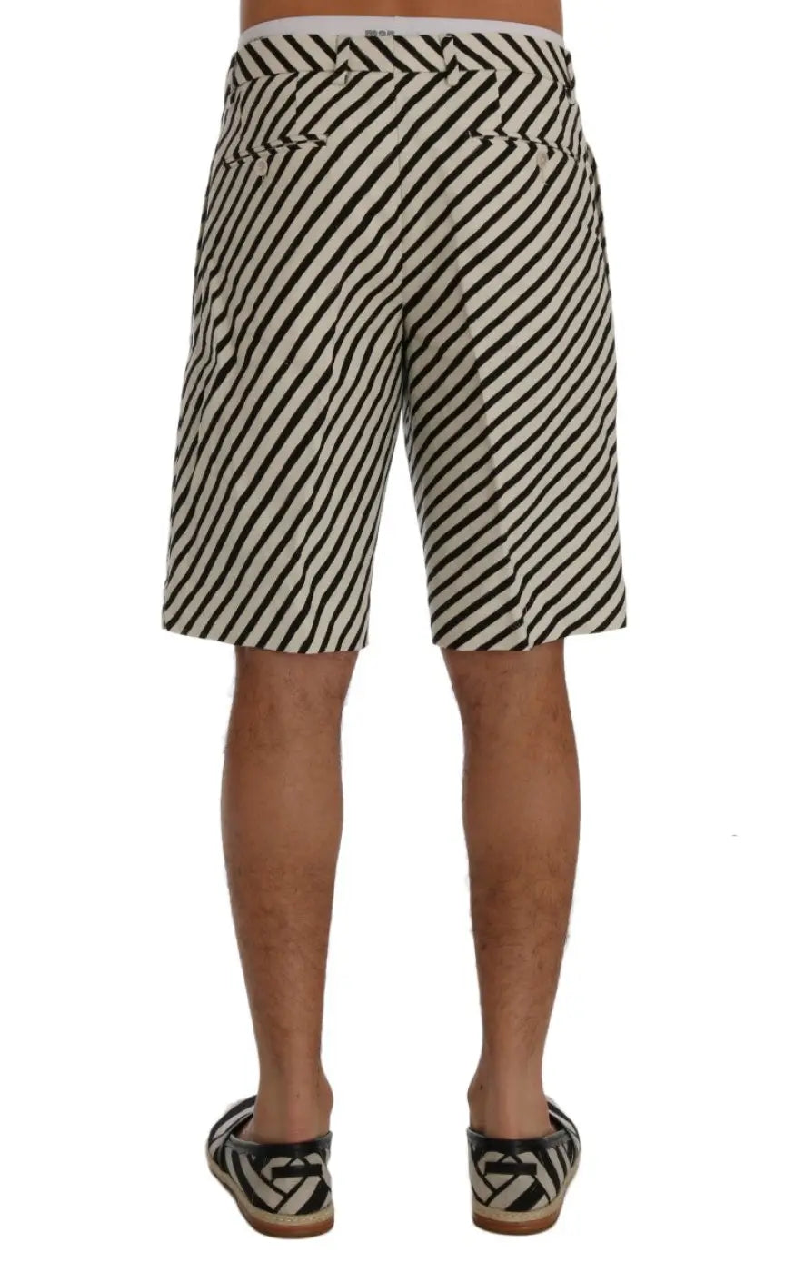 Dolce &amp; Gabbana White Black Striped Hemp Casual Shorts