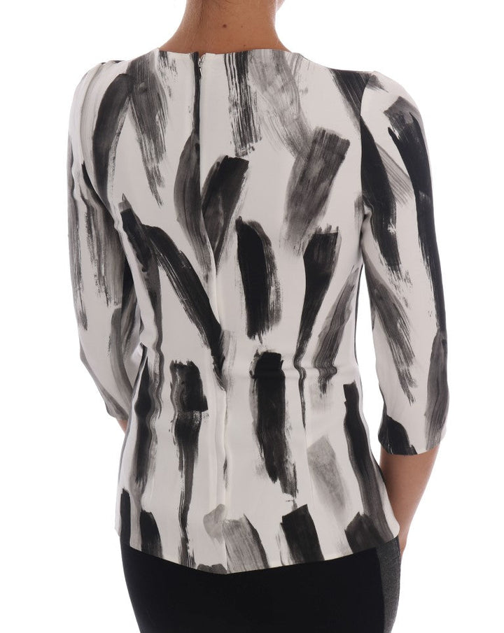 Dolce &amp; Gabbana Blouses - White Black Striped Printed Blouse Top