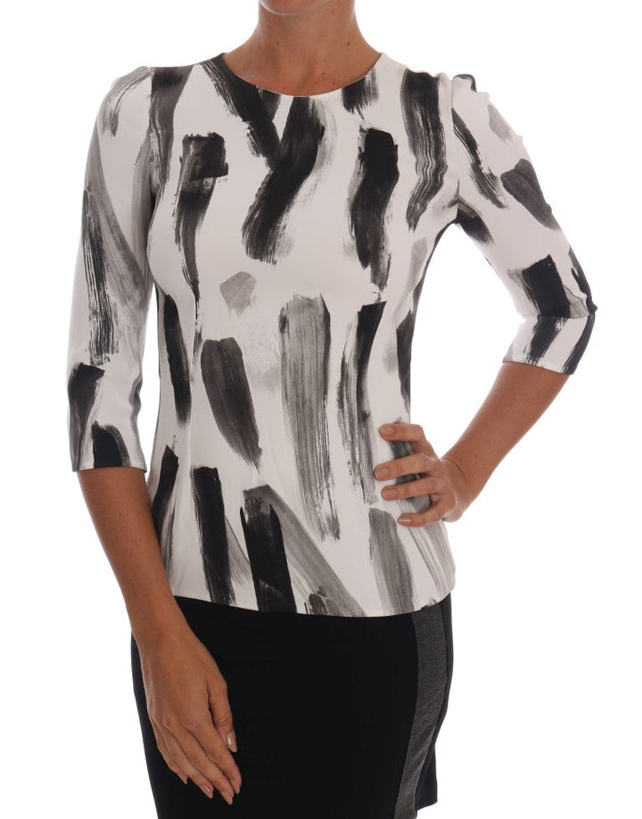 Dolce &amp; Gabbana Blouses - White Black Striped Printed Blouse Top
