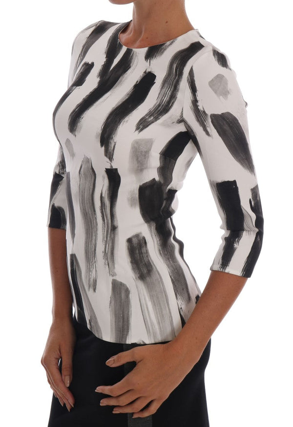 Dolce & Gabbana Blouses - White Black Striped Printed Blouse Top