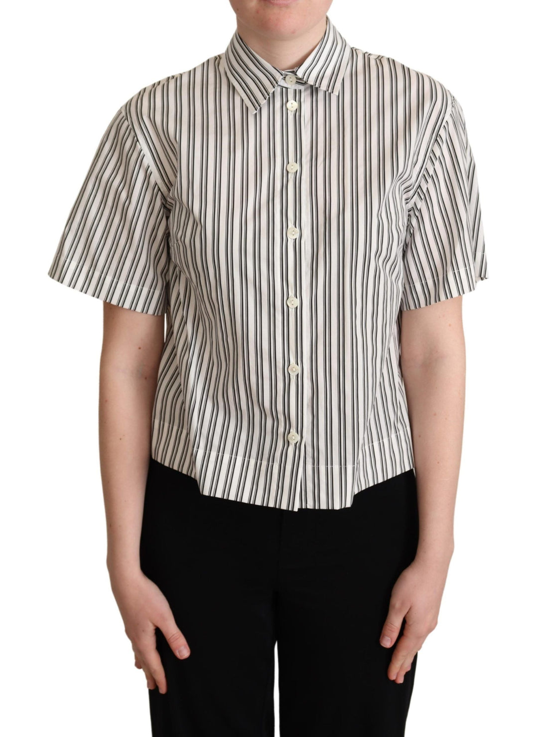 Dolce &amp; Gabbana Polos - White Black Striped Shirt Blouse Top