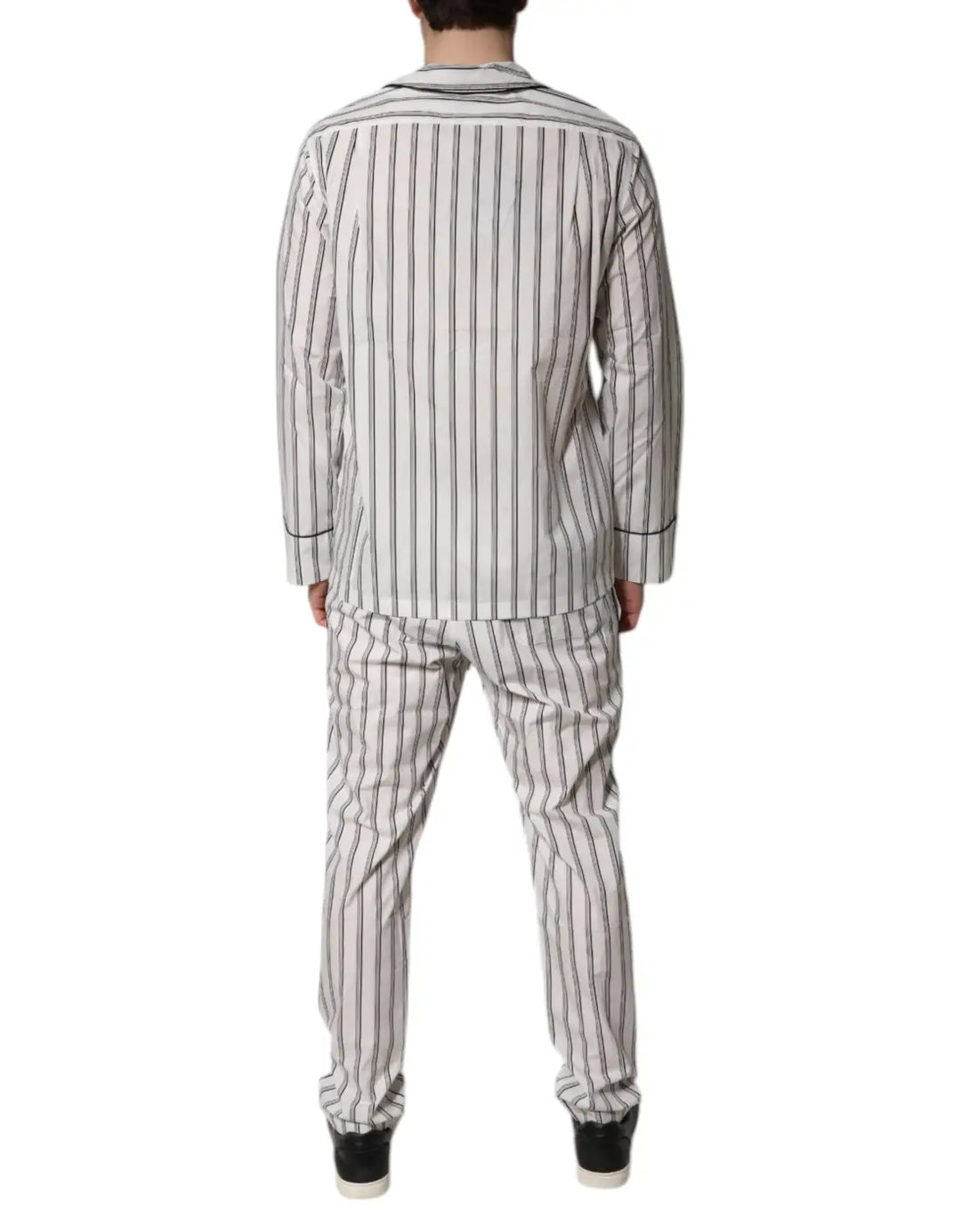 Dolce &amp; Gabbana White Black Stripes Cotton Men Pajama Set Sleepwear