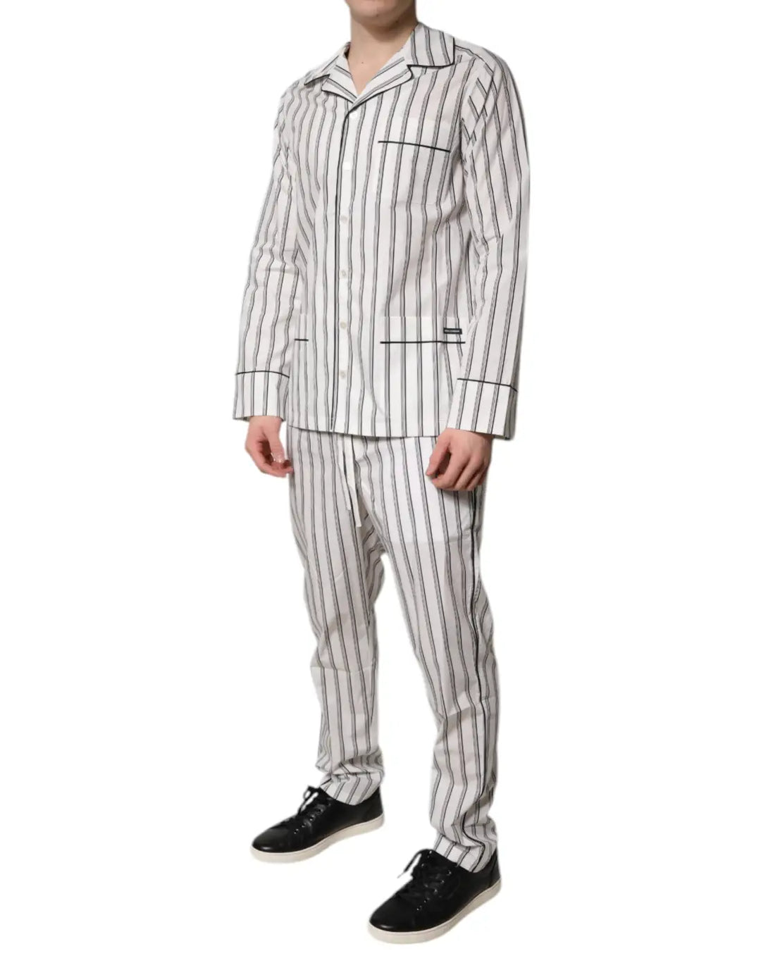 Dolce &amp; Gabbana White Black Stripes Cotton Men Pajama Set Sleepwear