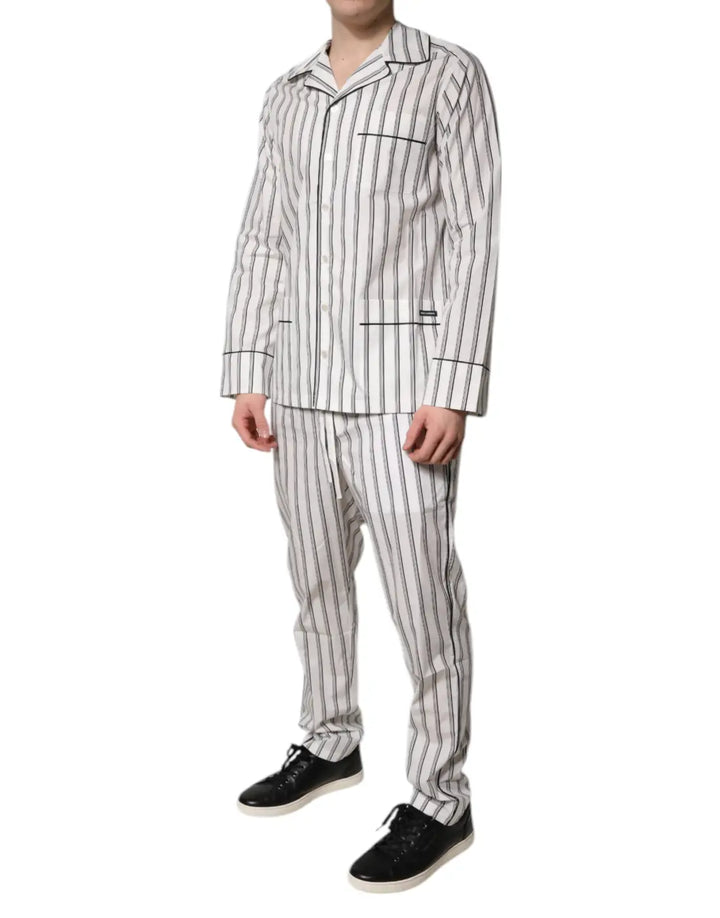 Dolce &amp; Gabbana White Black Stripes Cotton Men Pajama Set Sleepwear